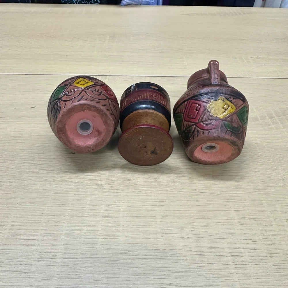 Native American Vintage Redware Salt and Pepper Shakers and Toothpick Holder EUC